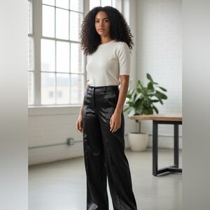 Sophisticated Black Satin Wide Leg Pants